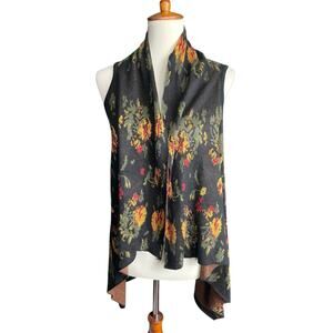 Cupio Black Floral Knit Waterfall Cardigan Vest Boho Lagenlook Duster Women’s M